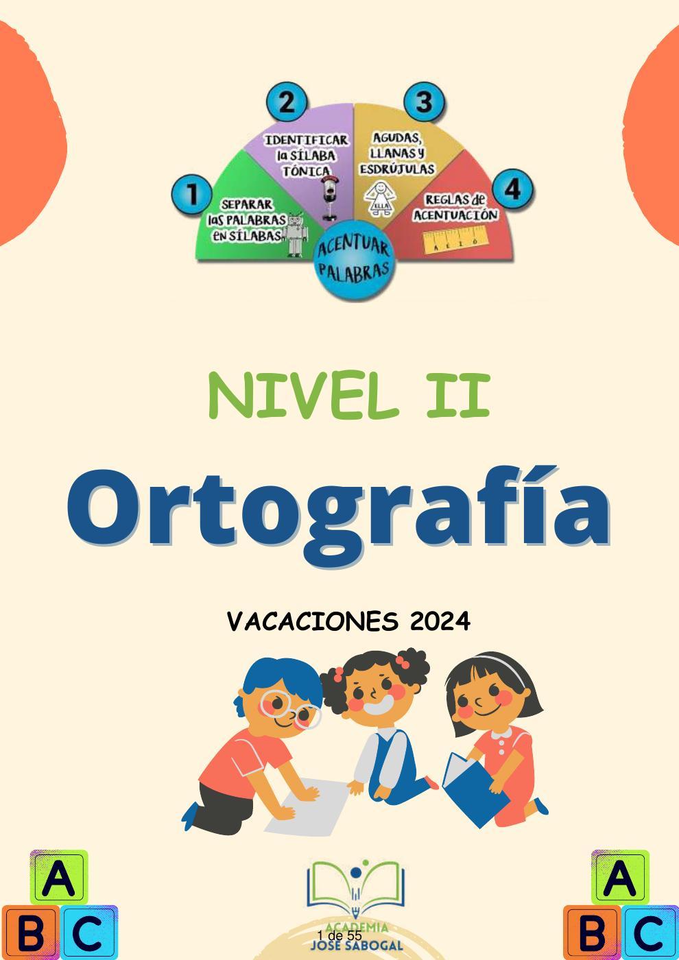 Carátula del libro: Ortografía nivel II - 2024 de la Academia José Sabogal