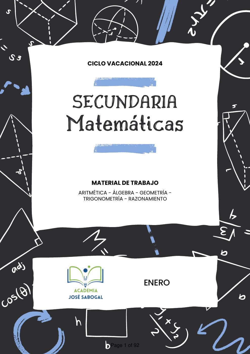 Carátula del libro: Secundaria Matemáticas de la Academia José Sabogal